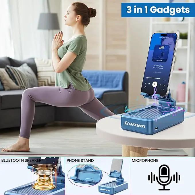 JTEMAN Phone Stand with Wireless Bluetooth Speaker, HD Surround Sound Bluetooth Speaker for Desk Perfect for Home Kitchen Gadgets Gifts,Compatible with iPhone/ipad/Samsung Galaxy(Blue) by GreenHaven Gardens