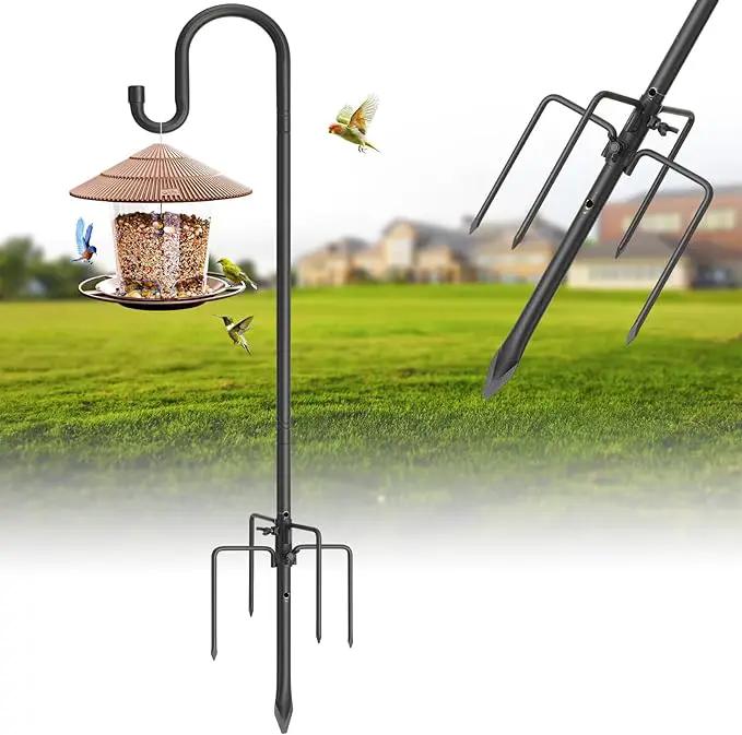Hummingbird Feeder Pole for Outdoors - Heavy Duty Bird Feeder Stand with Adjustable Stake,62"Rustproof Shepards Poles with Hangers Holder for Birdfeeder,Wind Chimes,Lanterns,Wreaths,Black by GreenHaven Gardens