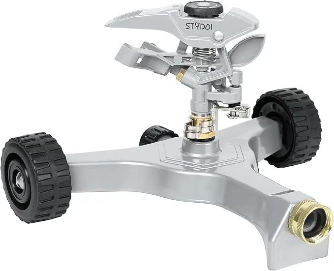 STYDDI Metal Pulsating Sprinkler on in-Series Metal Wheeled Base, Adjustable Circular Water Sprinkler for Medium to Large Circular Lawn, Yard, Garden and Large Areas, Coverage up to 6,360 Sq. ft by GreenHaven Gardens