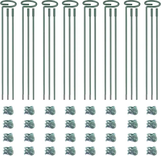 4.5mm Adjustable Length Plant Stake, Assembled (12 or 24 or 36 inch) Outdoor and Indoor Plant Support Poles for Flowers Marigolds Tomatoes Lilies Peonies Roses Daffodils Flower Clips (8 Sets, 32 Pcs) by GreenHaven Gardens