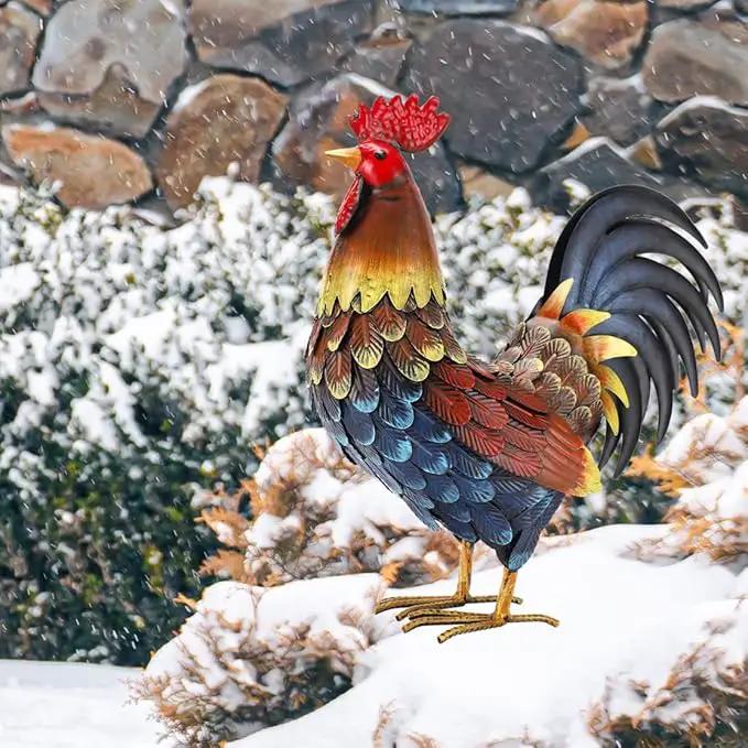 chisheen Rooster Decor Garden Statue Metal Chicken Yard Art Sculpture Outdoor Figurines by GreenHaven Gardens
