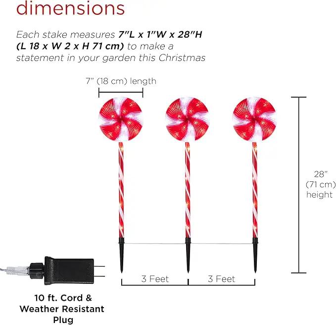 Alpine Corporation 28" H Outdoor Candy Cane Yard Stakes with Red and White LED Lights (Set of 3), Christmas Decoration by GreenHaven Gardens