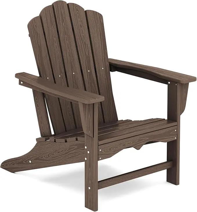 KINGYES HDPE Adirondack Chair, Classic All-Weather Adirondack Chair, Brown by GreenHaven Gardens