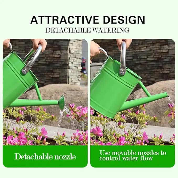 Metal Watering Can, One Gallon Watering Cans Stainless Steel for Outdoor Indoor Garden Plants Watering (Stainless Steel Handle Green) by GreenHaven Gardens