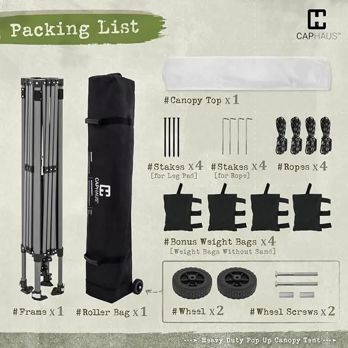 CAPHAUS 12ft x 12ft Patented One-Push Pop Up Outdoor Canopy Tent, Heavy-Duty Commercial Grade w/Central Lock, Portable and Instant Folding Shelter with Wheeled Carry Bag and Weight Bag, Dark Grey by GreenHaven Gardens