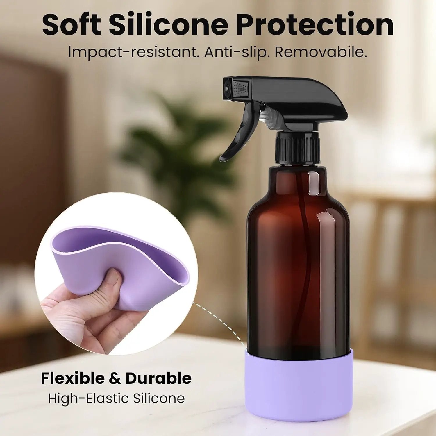 Glass Spray Bottles with Silicone Sleeve 16.9oz 2 Pack Empty Spray Bottle for Hair Mist/Stream Spraying for Cleaning Solutions, Plants, Essential Oils (Brown-qblue&purple) by GreenHaven Gardens