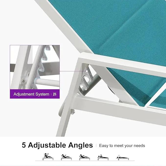PURPLE LEAF Outdoor Chaise Lounge Adjustable Sunbathing Recliner with Armrest Blue 2 Sets by GreenHaven Gardens