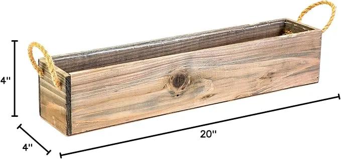 20" Rectangular Rustic Wood Planter with Handle and Plastic Liner l Rustic Barn Wood l Country Style, Home and Wedding Decorations, Garden Ornaments (20x4 w Handle Set of 2, Natural) by GreenHaven Gardens