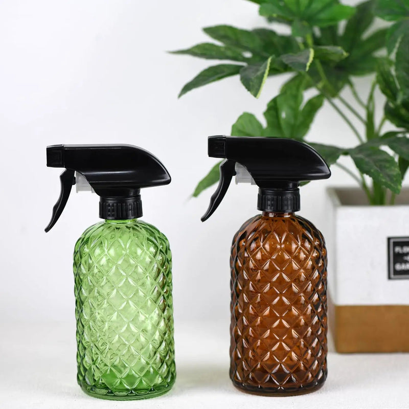 12Oz Glass Plant Spray Bottle, Gem Pattern Glass Sprayer, Watering Can with Black Plastic Top Pump, Handheld Watering Can for Indoor Outdoor Potted Plants and Greenery (Amber) by GreenHaven Gardens