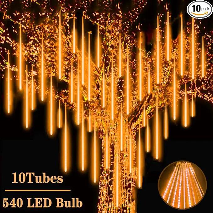 Meteor Shower Christmas Lights - Orange 10 Tube 540 LED 20 Inch Icicle Lights for Halloween Outdoor Tree Patio Garden Roof Eaves Decor by GreenHaven Gardens