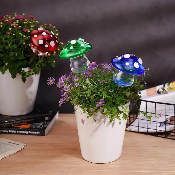 NiHome Glass Mushroom Plant Self Watering Globe Set of 3 Colors, Durable Hand-Blown Glass Bulbs Automatic Home Plant Hydration System for up to 3 Weeks, Easy Refill Design with Adjustable Flow Rate by GreenHaven Gardens