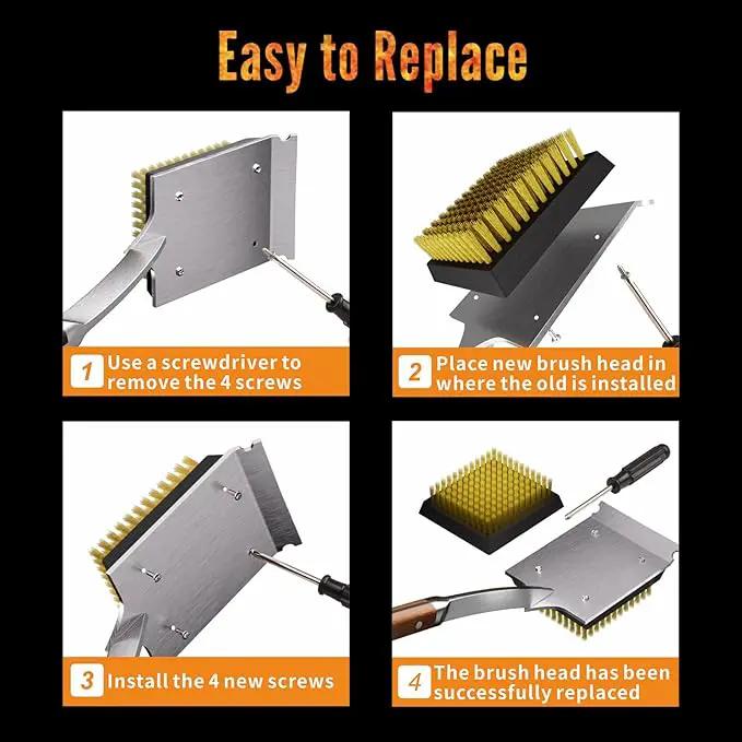 ENLOY Copper Wire Grill Brush Replacement Head, Grill Cleaning Bristle Brush with 4 Screws, BBQ Cleaning Replacement Brush Head for Gas, Porcelain, Ceramic, Cast Iron, Stainless Steel Grills and More by GreenHaven Gardens