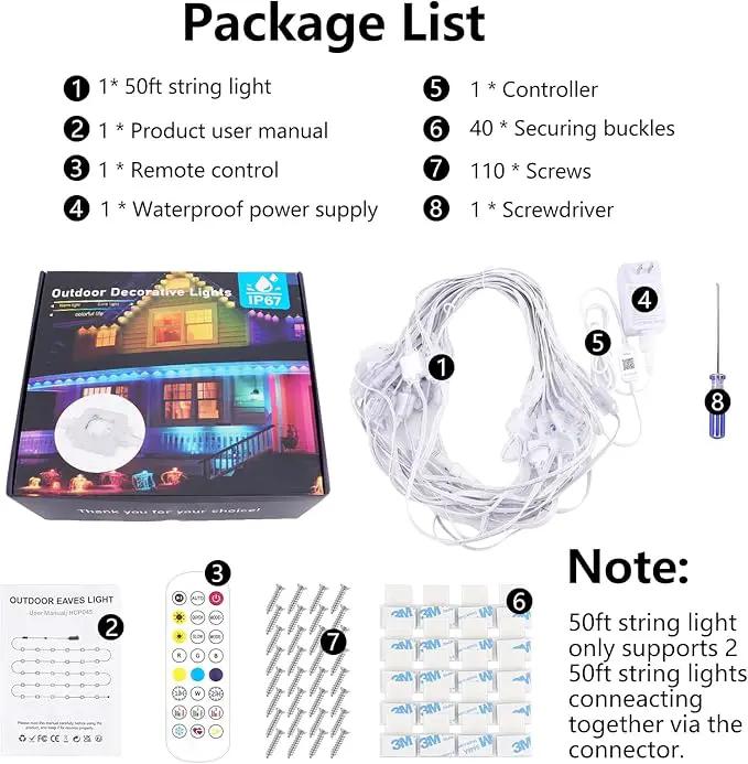Permanent Outdoor Lights for House,50FT Eave Lamps with 30 RGB LED,IP67 Waterproof Year-Round Outdoor Decorative Lights with APP & Remote Control for Garden Party Christmas Holidays by GreenHaven Gardens