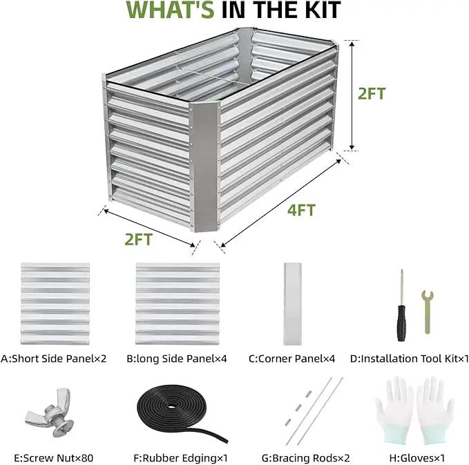 4x2x2ft (2 Pack) Raised Garden Bed - Galvanized Deep Root Planter Boxes Outdoor with Wing Nuts and Safety Edges for Gardening Vegetables, Flowers, Herbs, Succulents - Silver by GreenHaven Gardens