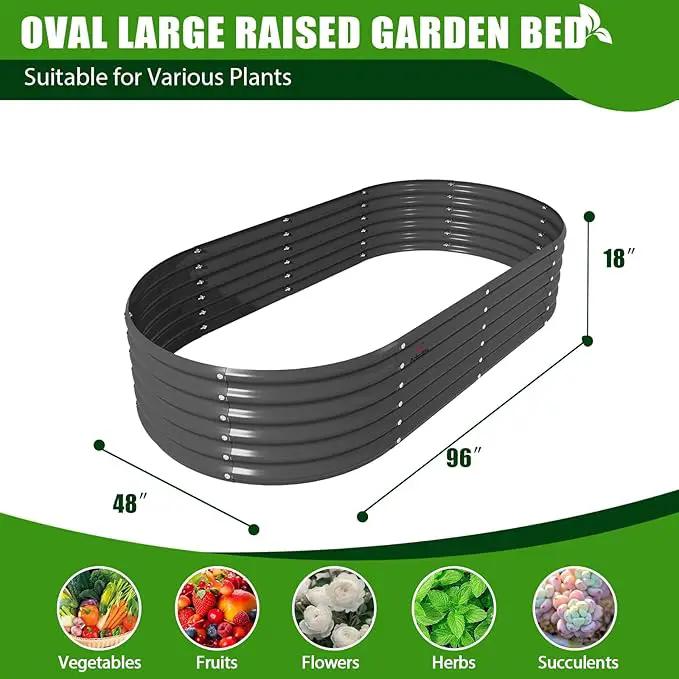 A ANLEOLIFE 8X4X1.5 ft Galvanized Raised Garden Beds Outdoor, Oval Large Metal Planter Box for Planting Vegetables Flowers Herb, Anti-Rust & Easy-Setup, Quartz Grey by GreenHaven Gardens