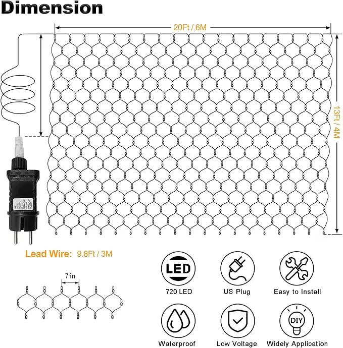 20Ft x 13Ft Net Lights Outdoor Mesh Lights Plug in, 720 LED Net Lights IP68 Fully Waterproof for Party Garden Backyard Wall Bush Christmas Decor (Warm White) by GreenHaven Gardens