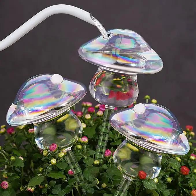 NiHome Iridescent Glass Mushroom Plant Self Watering Globes 3-Pack, Electroplated Hand-Blown Glass Automatic Plant Hydration System for up to 3 Weeks, Easy Refill Design with Adjustable Flow Rate by GreenHaven Gardens