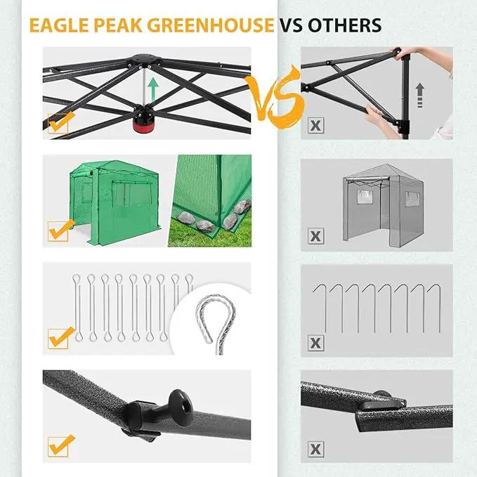 EAGLE PEAK 8x6 Portable Walk-in Greenhouse, Pop-up Indoor Outdoor Garden Green House, Zippered Doors and Windows, PE Cover, Green by GreenHaven Gardens
