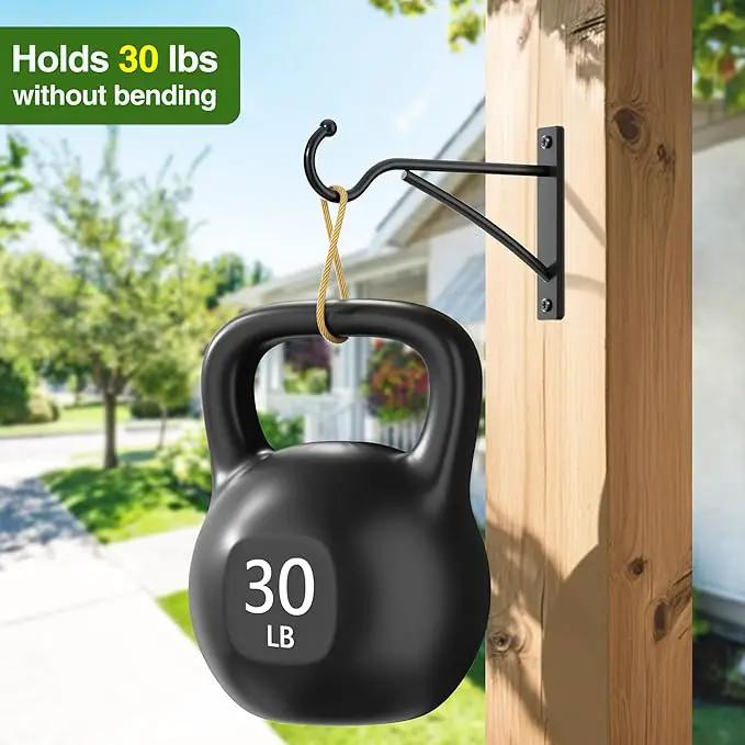 6 Inch 2 Pack Outdoor Plant Hanging Hooks for Wall:Metal Bracket for Hanging Baskets, Bird Feeders, Wind Chimes, Flower Baskets, Yoga Mat, Lanterns, Black by GreenHaven Gardens