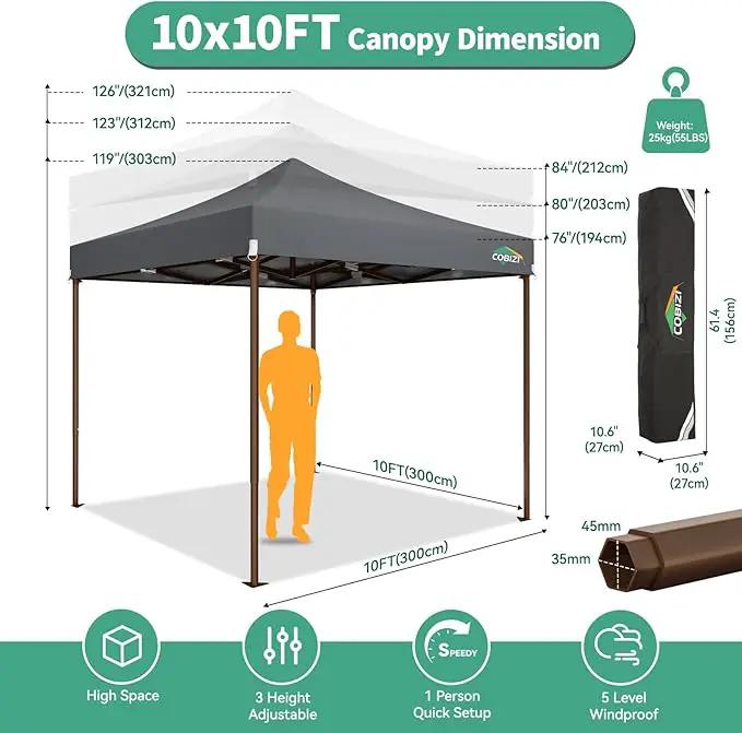 COBIZI 10x10 Pop Up Canopy Tent Heavy Duty with 4 Sidewall, Commercial Outdoor Easy Pop Up Gazebo for Party Wedding All Weather Waterproof UV 50+ with Carry Bag(Leg Upgraded),Gray by GreenHaven Gardens