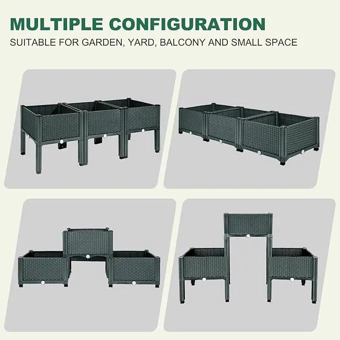 Emalie Raised Garden Beds Elevated Plastic Planter Box with Drainage Plugs Perfect for Vegetables Flowers Herbs Growing Outdoor, 47.2" Lx15.7 Wx16.5 H Grey by GreenHaven Gardens