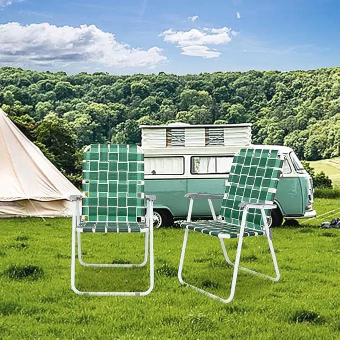 VINGLI Patio Lawn Webbed Folding Chairs Set of 2, Outdoor Beach Chair Portable Dining Chair for Outdoor Yard, Garden (Dark Green, Classic) by GreenHaven Gardens