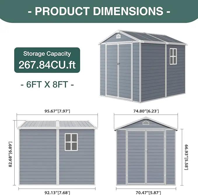 Storage Shed Plastic Outdoor Storage Shed Waterproof Container House with Lockable Door and Transparent Window for Garden, Lawn, Backyard, Patio (6x8FT) by GreenHaven Gardens