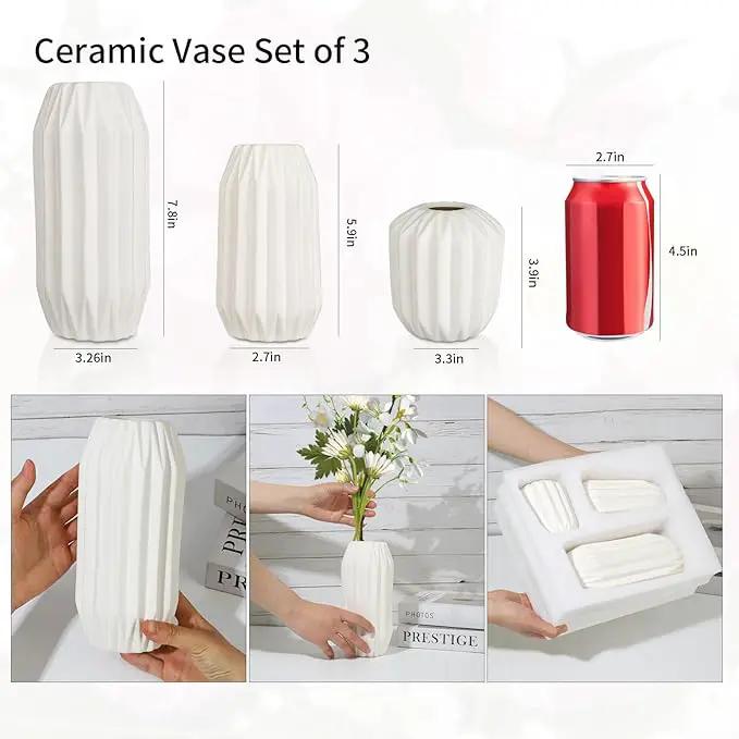 Ceramic Vase Set of 3, White Vase for Modern Home Decor, Decorative Vases for Bouquet Pampas Grass Dried Flowers, Living Room, Bedroom, Bathroom, Shelf Centerpiece Table Decorations by GreenHaven Gardens