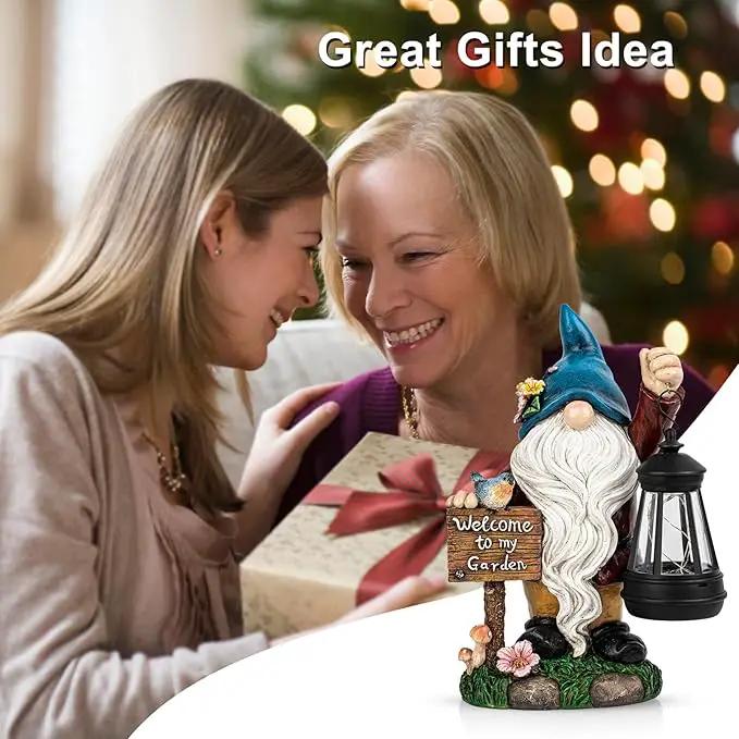 C&Y&G&X Solar Garden Gnome Statue – Waterproof Outdoor Decor with Solar Lantern LED Lights and Welcome Sign for Yard, Lawn, Patio – Ideal Gift for Grandma Mom Women by GreenHaven Gardens