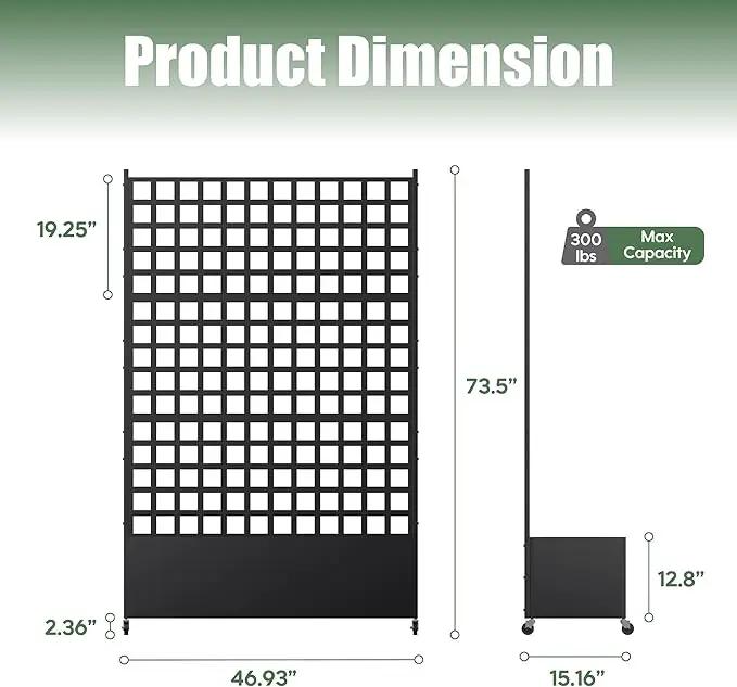 Metal Planter Box with Trellis Privacy Screen, Raised Garden Bed with Lattice Trellis & Wheels, Privacy Planters for Patio, Planter Box for Climbing Plants, Flower, 73"x 47"x 16", Black by GreenHaven Gardens