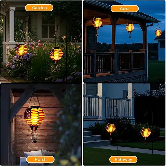 2PCS Flag Solar Hot Air Balloon Lantern with Flame Flickering Light,Glass Hot Air Balloon Solar Lanterns Outdoor Waterproof,Hanging Outdoor Light for Patio Yard Garden Birthday Gifts for Women by GreenHaven Gardens