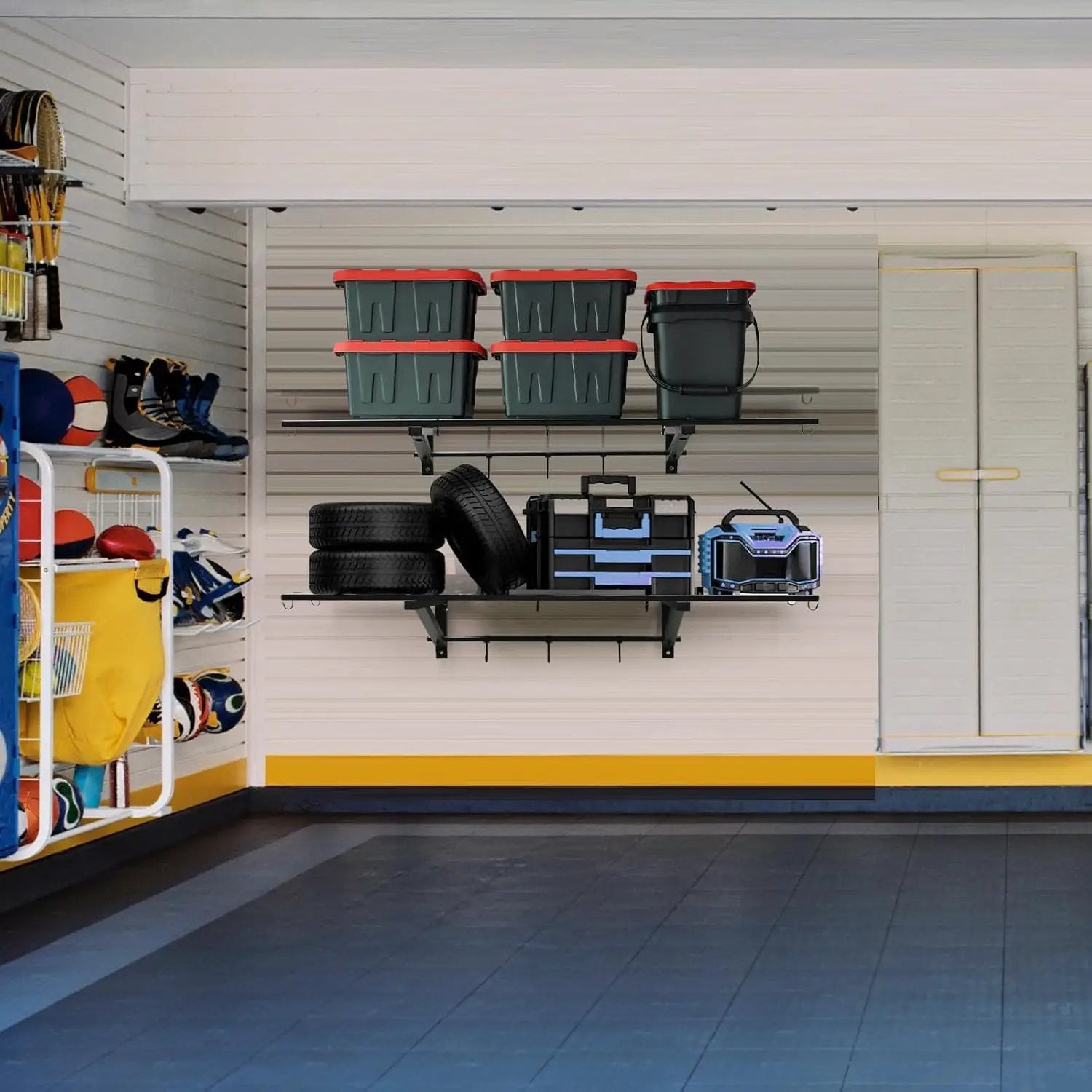 2-Pack 1X4 FT Garage Shelving Wall Mounted Holds Up to 800 Lbs Heavy Duty Wall Shelf, Black Metal Floating Adjustable Wall System Shelves for Garage Storage, Shed by GreenHaven Gardens