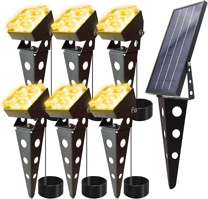 Solar Spot Lights Outdoor Waterproof IP65 Landscape Spotlights with Metal Stake Total 84ft Cable 6-in-1 Warm White Auto On/Off Dusk to Dawn Uplights for Trees Garden Yard Landscape Downlight by GreenHaven Gardens