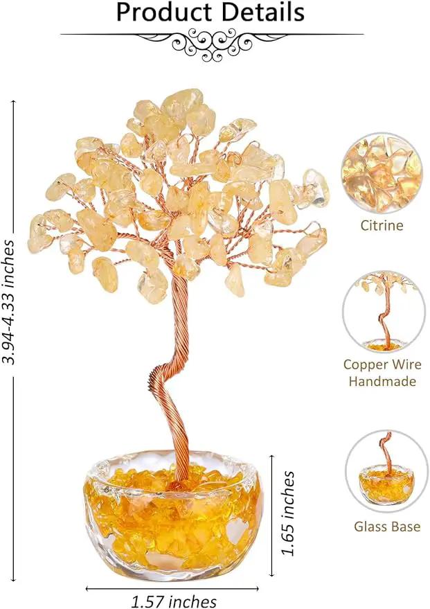 Jovivi Small Citrine Crystal Tree, Natural Crystal Healing Stones Tree Glass Bowl Base Gemstone Money Trees Feng Shui Good Luck Home Desk Decor by GreenHaven Gardens