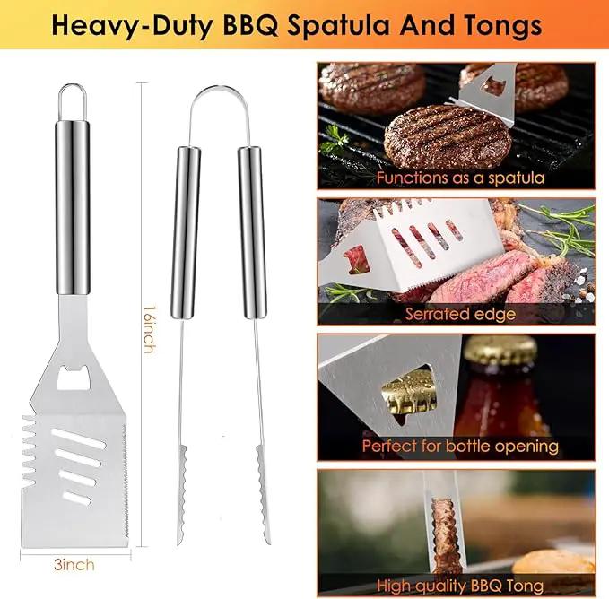 Yoehka BBQ Grilling Accessories Set, 34Pcs Heavy Duty Grill Tools for Outdoor Camping, Grilling Gifts for Men Dad, Stainless Steel Barbecue Utensils Kit with Mats and Glove in Carrying Bag, Silver by GreenHaven Gardens