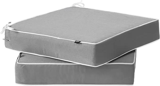 PNP FKJP 2 Pack Outdoor Chair Cushion 20" X 20" X 4", Waterproof Outdoor Seat Cushions with Non-Skid Ties,Grey (Cushion + Cover) by GreenHaven Gardens