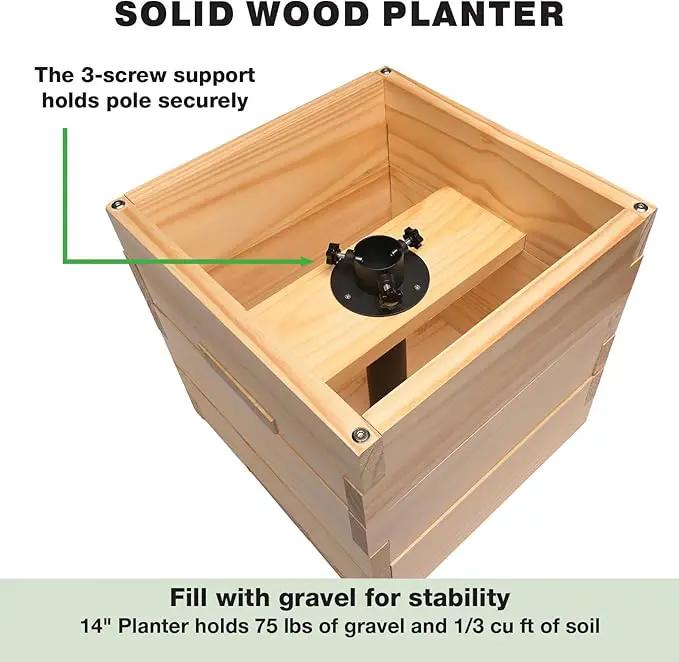 Excello Global Products Wooden Planter Box Set with 10' String Light Pole - 14"x14", Ready to Assemble. by GreenHaven Gardens