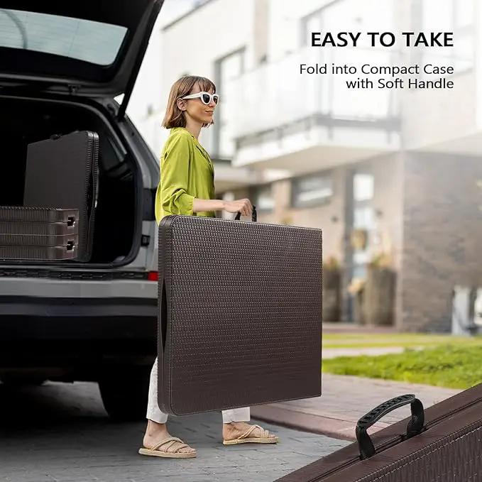 VINGLI 6 Foot Plastic Folding Table Portable Long Table for Indoor Outdoor Use Rectangular with Carrying Handle,Rattan Patterned HDPE Tabletop, Brown by GreenHaven Gardens