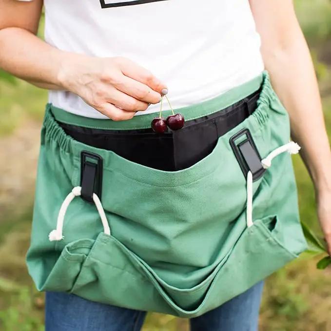Roo Gardening Apron with Pockets & Harvesting, Picking Pouch - Adjustable, Water-resistant, Washable Canvas Cotton by GreenHaven Gardens