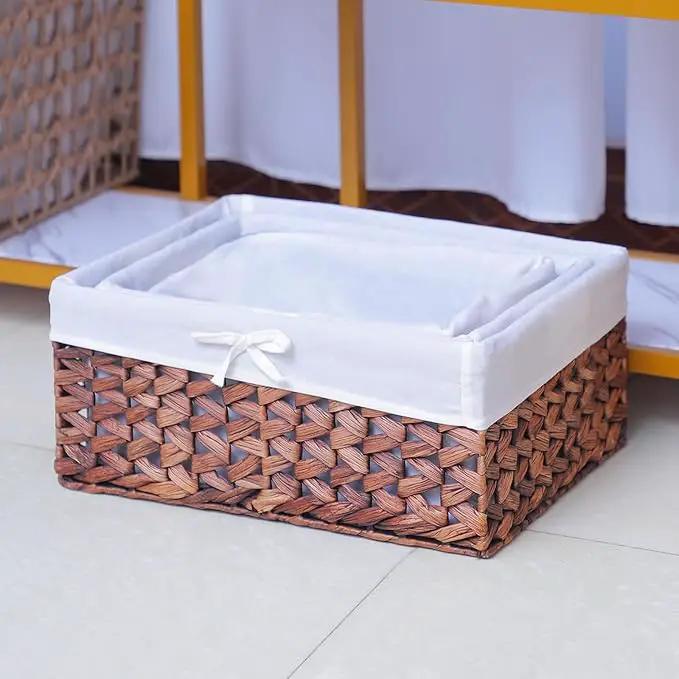 Rectangular Woven Seagrass Storage Bins with Handle,Kingwillow. (water hyacinth, Set of 3) by GreenHaven Gardens