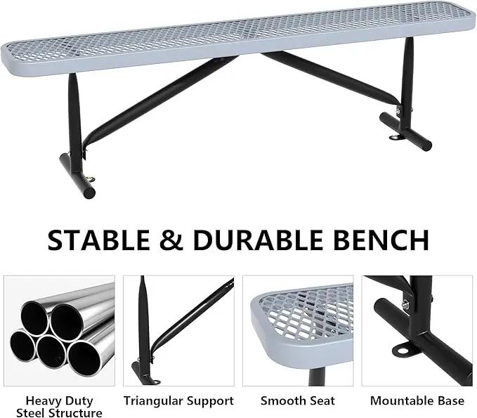 48" L Outdoor Steel Flat Bench, Heavy Duty Metal Park Bench for Outside, Expanded Metal, Commercial Benches Mesh Bench for Shopping Mall, Store, Lawn, Park, Patio, Deck, Garden (Grey, 6FT) by GreenHaven Gardens