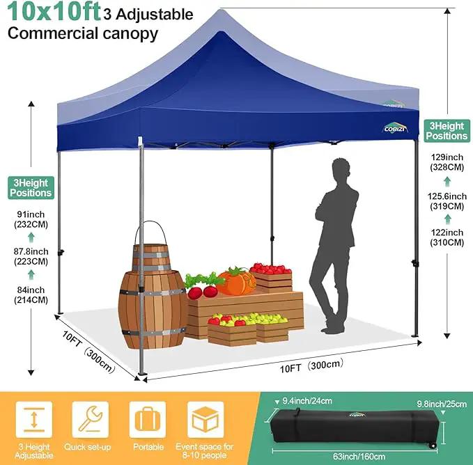 COBIZI 10x10 Ez Pop Up Canopy Tent with 4 sidewalls Heavy Duty Canopy UPF 50+, 100% Waterproof Outdoor Canopy Wedding Tents for Parties Instant Portable Gazebo with Roller Bag, Navy Blue by GreenHaven Gardens