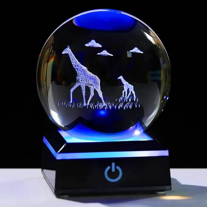 Giraffe Gifts for Women Men 3D Crystal Ball 3.14'' - Laser Giraffe Decor Glass Animals Figurines Statue Stuff for Room Night Light Giraffe Gifts for Mom by GreenHaven Gardens