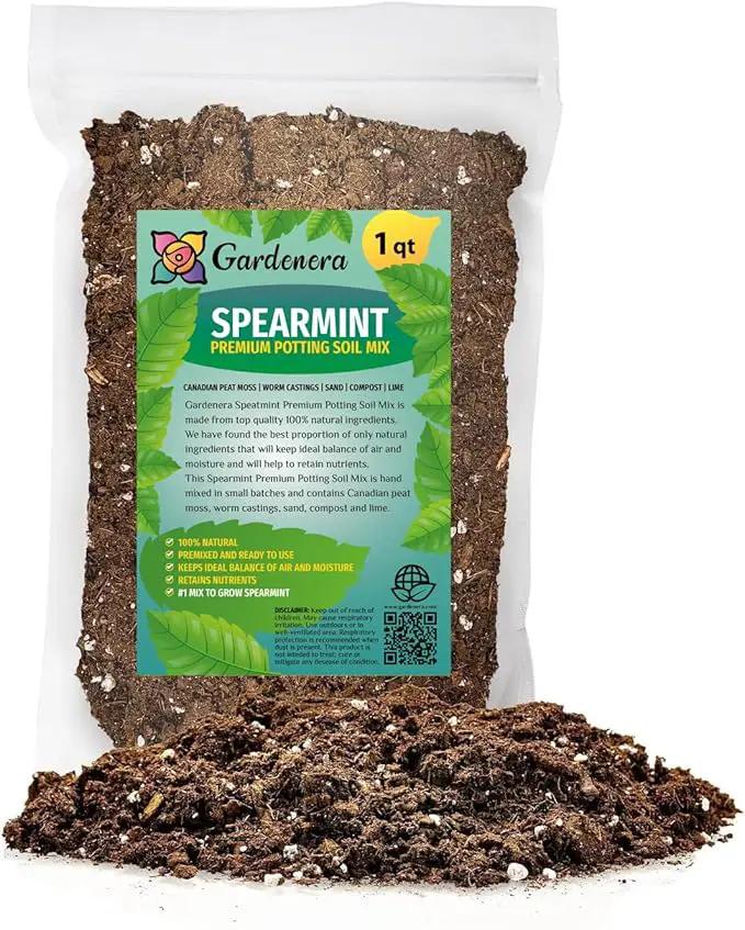 Premium Spearmint Plant Potting Mix - Crafted for Thriving Spearmint Growth and Refreshing Aroma - 1 Quart by GreenHaven Gardens