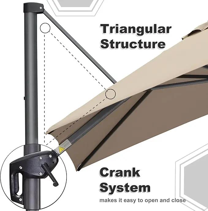 PURPLE LEAF 9' X 11.5' Square Cantilever Umbrella Patio Umbrella with Base Outdoor Umbrella Aluminum Offset with 360-degree Rotation for Garden Deck Pool Patio Taupe by GreenHaven Gardens