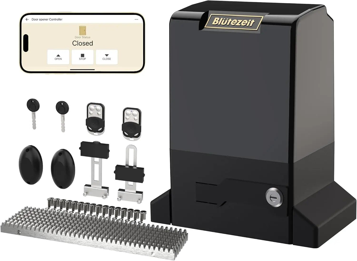 Blütezeit 6300lb WiFi Sliding Gate Opener App Control, Extra Heavy Duty Automatic Slide Gate Motor Rack Driven with 2 Remote Controls & IR Sensor Complete Hardware Kits for Rolling Driveway Gates by GreenHaven Gardens