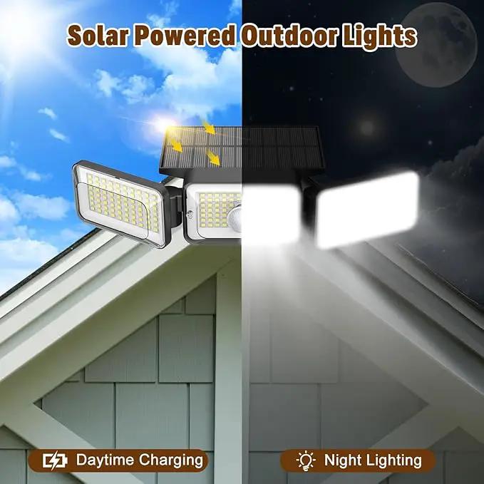 Solar Lights Outdoor Waterproof, Motion Sensor & Flood Outdoor Lights with Remote Control, 4 Adjustable Modes, 3000LM & 218 LED, High-Energy-Density Solar Panel-Monocrystalline Technology, 2 Pack by GreenHaven Gardens