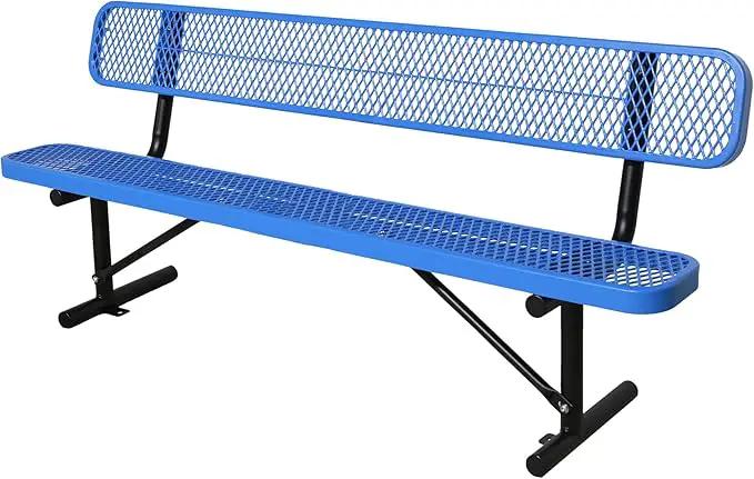 8FT Heavy Duty Park Bench with Back Portable Frame, Outdoor Steel Bench with Backrest, Outdoor Park Bench Expanded Metal Mesh Bench for Lawn, Park, Deck, Garden, Patio, Porch, Black (Blue, 8FT) by GreenHaven Gardens