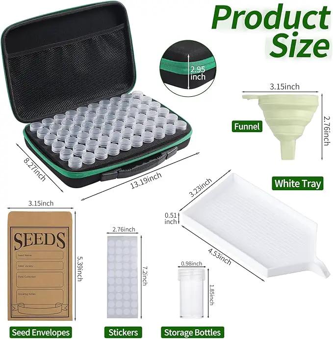 Seed Storage Box, Portable Seed Saving Box, Sturdy Seed Organizer Kit Seed Envelopes Funnel Label, Seed Container for Flower Plants Vegetable Seed, M-60 Slots by GreenHaven Gardens