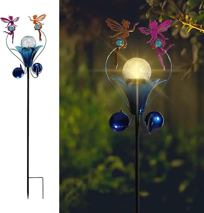 VCUTEKA Solar Lights Outdoor Metal Garden Stake Waterproof Crackle Glass Globe Garden Decor Fairy for Pathway, Lawn, Patio, Yard by GreenHaven Gardens